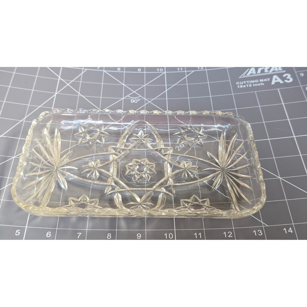 Vintage Clear Pressed Glass Rectangular Tray Starburst Scalloped Edge 8 inch